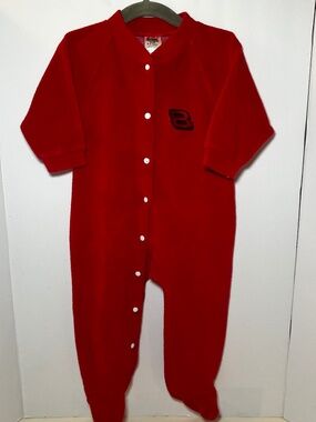 Vintage 1990s Bright Red Terry Cloth Button Up Sleeper Dale Earnhardt Jr #8